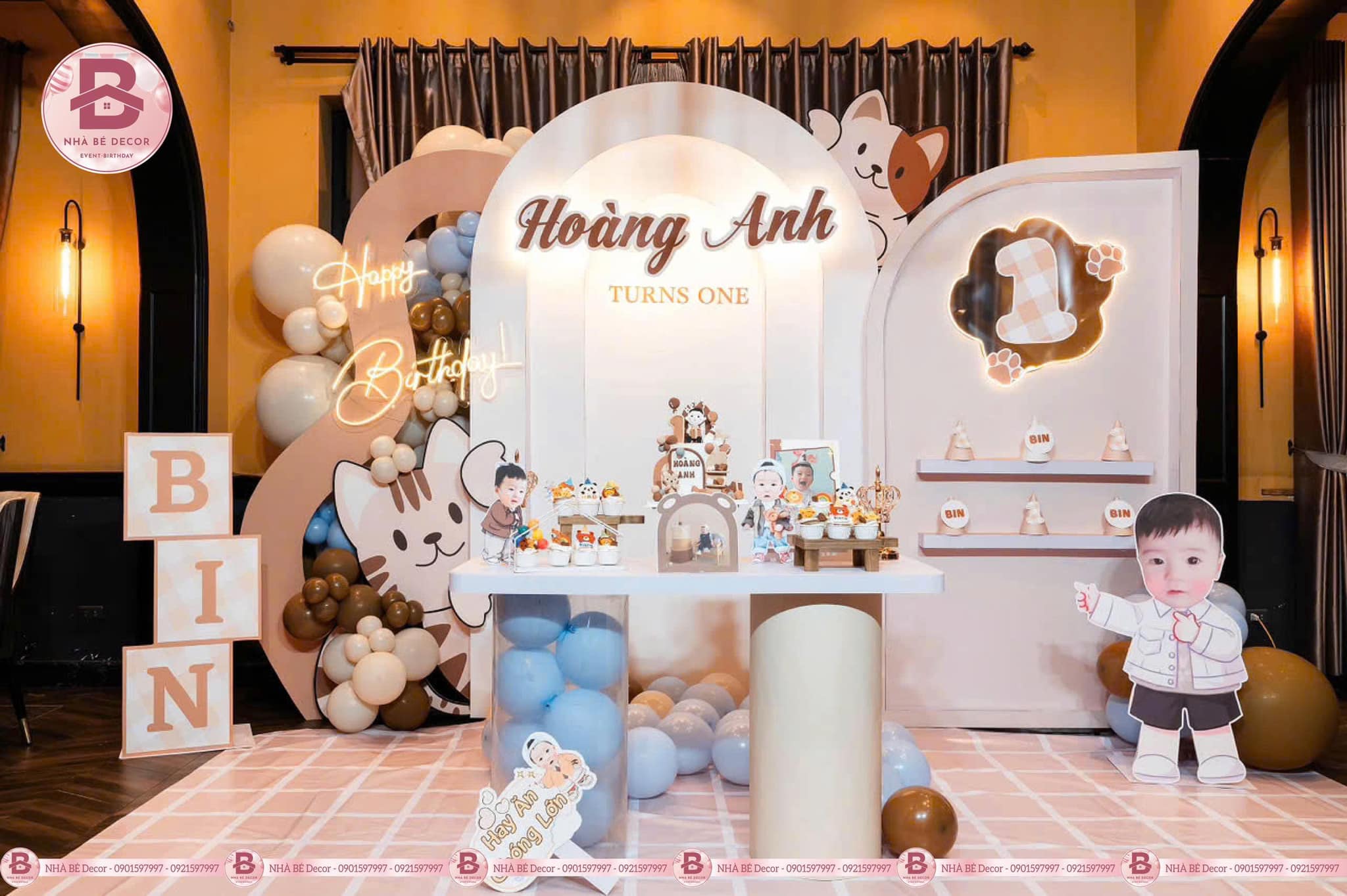 TRANG TRÍ SINH NHẬT BÉ TRAI HOÀNG ANH CONCEPT CAT BROWN